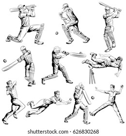 Concept of sportsman playing Cricket. Vector illustration
