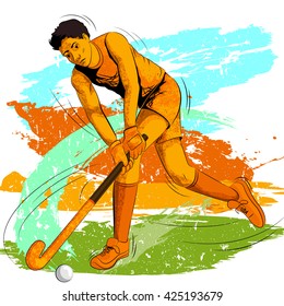 Concept of sportsman playing Field Hockey. Vector illustration