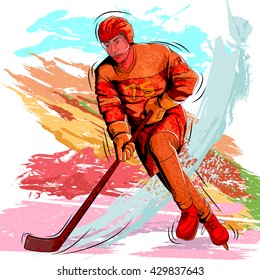 Concept of sportsman playing Ice Hockey. Vector illustration