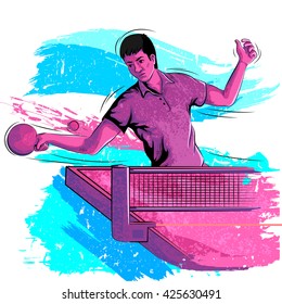 Concept of sportsman playing Table Tennis. Vector illustration