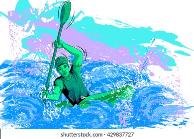 Concept of sportsman Rowing Canoe or Kayak. Vector illustration