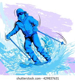 Concept of sportsman Skiing on snow. Vector illustration