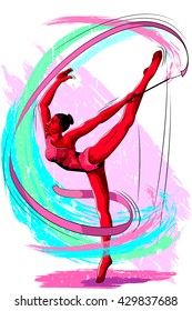 Concept of sportswoman doing Rhythmic Gymnastic. Vector illustration