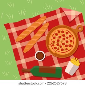 Concept Of Spring Or Summer Picnic Top View. Activity Vector Illustration In Flat Style