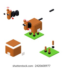 Concepto con caballo cuadrado hecho de ladrillos de plástico. Vector
