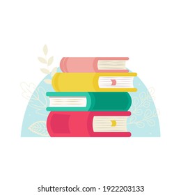 Concept of a stack of books. List of literature for reading. College studies, semester books. Vector illustration