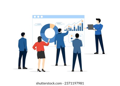 Concept of staff training, seminar or workshop to learn new skills, team coaching or discussion, business course, meeting or briefing, smart entrepreneurship with presentation to company employees.