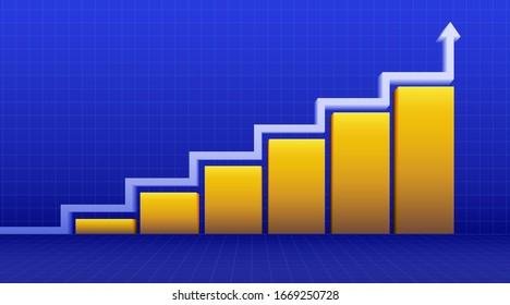 El concepto de las escaleras que suben. Flecha financiera abstracta sobre fondo azul. Ilustración vectorial.