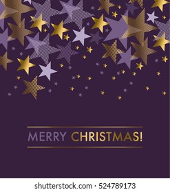 Concept star abstract vector illustration. Violet purple color background with gold and violet stars. New Year festive geometric vector motif. 