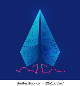 concept of start up project or business strategy, graphic of paper plane with business mind map 