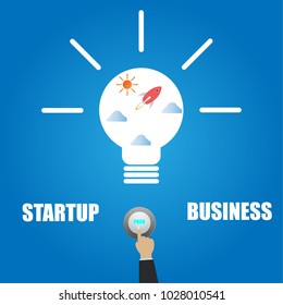 Concept startup business with rocket and push keypad to victory. illustration vector