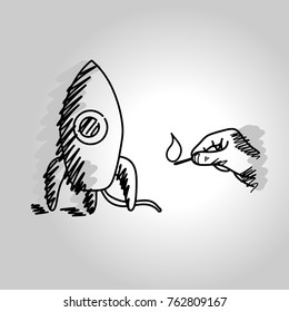 The concept of startup for business vector illustration doodle sketch hand drawn with black lines isolated on gray background. Business concept. Editable artwork.