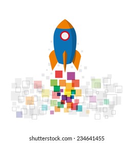 Concept of startup. Digital rocket