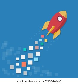 Concept of startup. Digital rocket