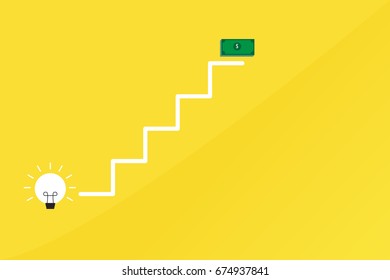 concept start-up from idea bulb go to money success vector design