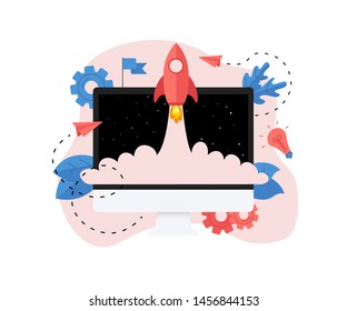 Concept of startup launch of a new online business	