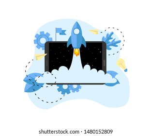 Concept of startup launch of a new online business.