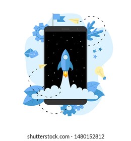 Concept of startup launch of a new online business.