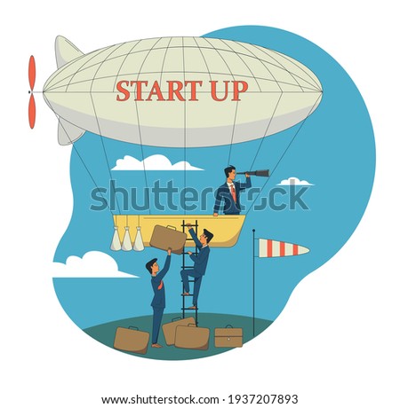 The concept of a startup, teamwork. People in business suits are launching a new project.
