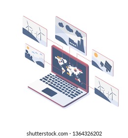 Concept of statistics alternative Energy Sources.  Problems of earth ecology. Atmospheric pollution. Ecology Research of the Earth. Vector illustration.
