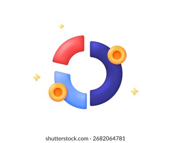 um conceito de estatísticas, dados e relatórios financeiros ou econômicos. informações do gráfico. gráfico circular e ilustração de moeda. Design de estilo 3D. símbolos, elementos, fundo branco