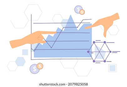 Concept of statistics. Minimalistic pictures with graphs. Diagrams, information for analysis. Market research mectaphor, materials for analytical department. Cartoon flat vector illustration