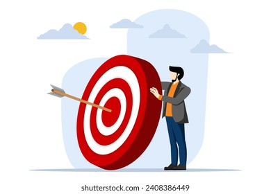 Concept Stay focused and concentrate on business goals, Businessman focus on big archer target. Stay focused and concentrated on the goals, objectives or business targets, focus on the goal. vector.