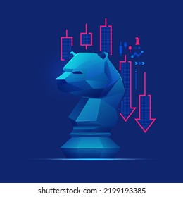 concept of stock market bearish or business metaphor, graphic of bear chess piece with stock market element