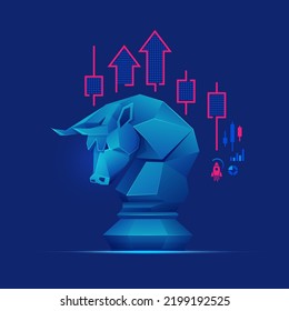 concept of stock market bullish or business metaphor, graphic of bull chess piece with stock market element