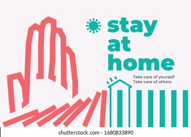 The concept of Stop Coronavirus 2019-nCoV or CoVid-19. Self- isolation to save lives. Stop the chain reaction. Domino or lighted matches effect. Unity in the fight against the epidemic. Stay at home