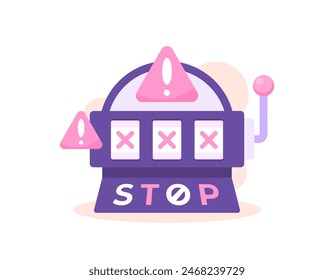 concept of stopping gambling. warning of the dangers of gambling. illustration of a slot machine with warning symbols or signs. command to stop. illustration concept design. graphic elements