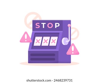 concept of stopping gambling. warning of the dangers of gambling. illustration of a slot machine with warning symbols or signs. command to stop. illustration concept design. graphic elements