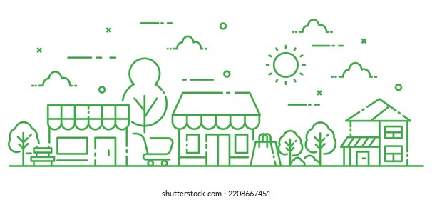 Concepto de ilustración de construcción de almacén en estilo de línea