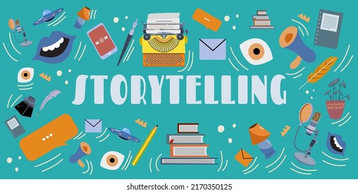 The concept of storytelling for creating advertising, social networks and printed materials. Web banner of the story.