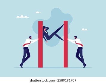 Concept of stress caused by work or mental pressure at work, forcing overwork and professional burnout, businesswoman to work under high pressure
