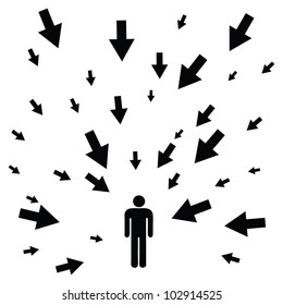 The concept of stress, a person surrounded by problems. Vector illustration.
