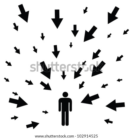 The concept of stress, a person surrounded by problems. Vector illustration.
