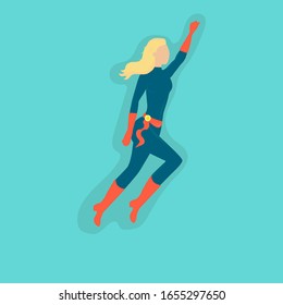 The concept of a strong woman. Girl power. Blonde in a superhero costume. Vector illustration. - Shutterstock ID 1655297650