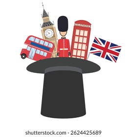 Concept of Study British Engllish. England Culture. Hand Drawn Vector Art.