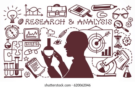 Concept study business problems and its analysis. Research & analysis. Doodle set.  Background business concept.