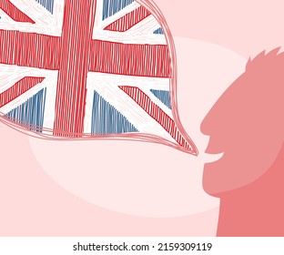 Concept of studying English. Red head speak British English. Flat design, vector illustration.