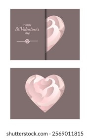 Concept of St.Valentine`s greeting booklet with the pink rose in the shape of a heart. Vector design.