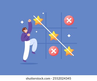 concept of success. able to solve and puzzle. win and succeed. get a good result. happy businessman. illustration of a man happy because he won a game. flat style design. element