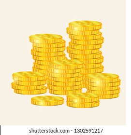 Concept Success in Business with Stack of Gold Coins, isolated on white background, vector illustration