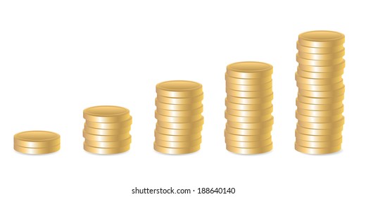 Concept Success in Business with Stack of Gold Coins, isolated on white background, vector illustration