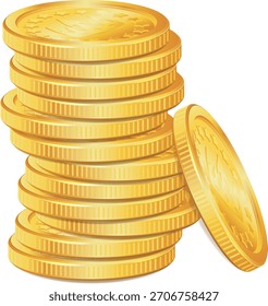 Concept Success in Business with Stack of Gold Coins, isolated on white background, vector illustration