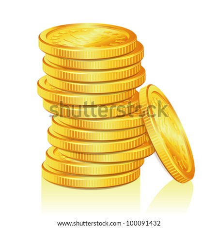 Concept Success in Business with Stack of Gold Coins, isolated on white background, vector illustration
