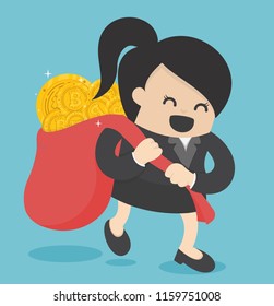 Concept of success. Businesswoman holding a bag full of money.grab
