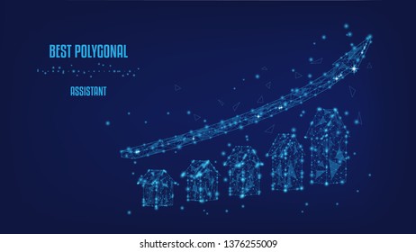 Concept of success. Economic growth. Analytics. Up Arrows in polygonal frame in dark blue background. Vector. Place for text.