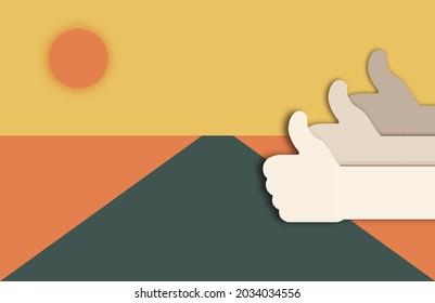 The concept of success. Hands with thumb up gesture. Concept in modern 3d paper cut out style. Eps10 vector illustration.